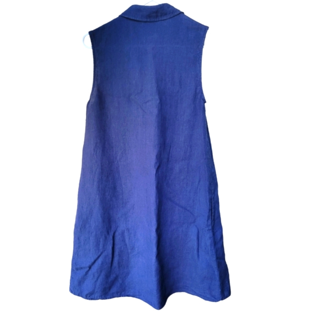 J.McLaughlin 100% Linen Sleeveless Shirt Dress Blue Pockets Size S - Picture 2 of 16